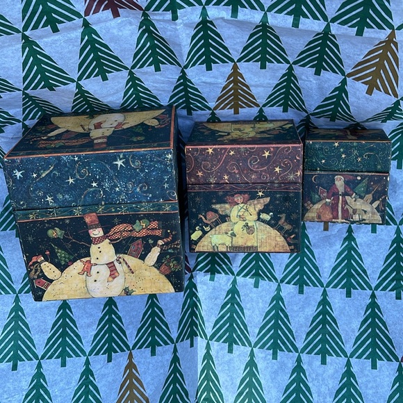 NWT Set of 3 Holiday Primitive Winter Wonderland Nesting Boxes - Picture 4 of 7